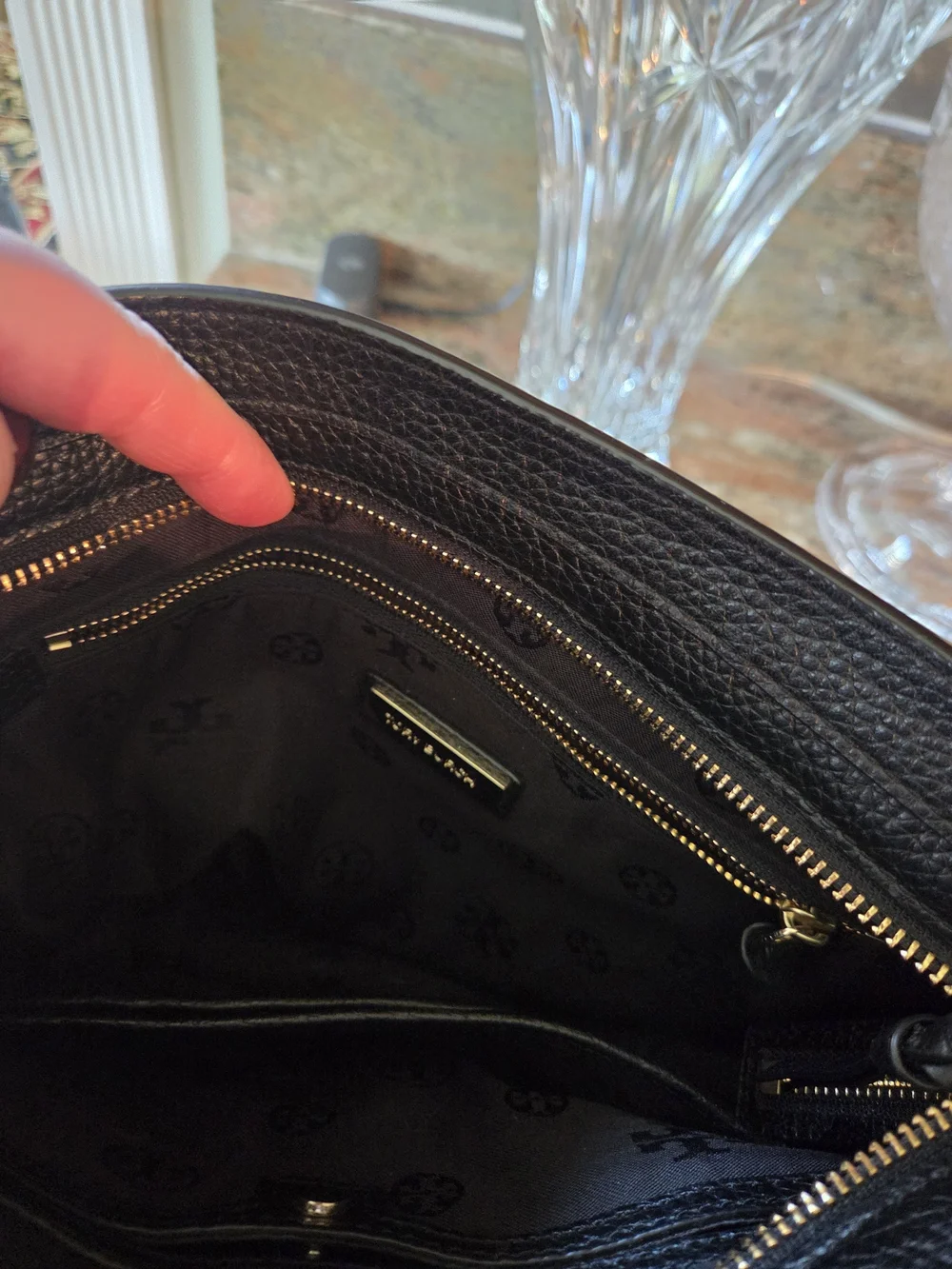Tory Burch Black Pebbled Leather Crossbody with Matching Wristlet